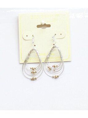 NWT Ear Sense Layered Bead Hoop Drop Earrings Gold / Silver Gray 2.75"